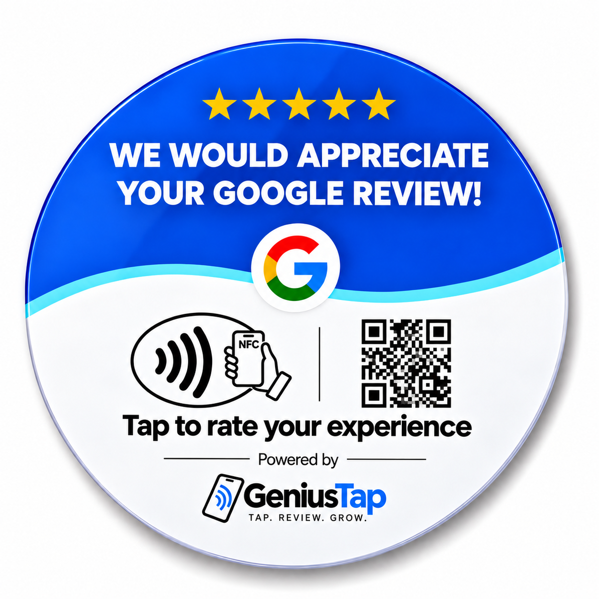 GeniusTap Round NFC Google Review Card